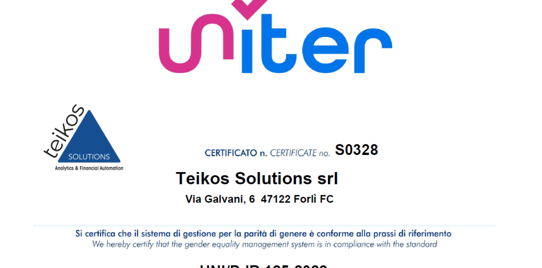 estratto certificazione parità di genere teikos solutions